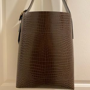 Banana Republic Vida Croc Brown Leather Shoulder Bag